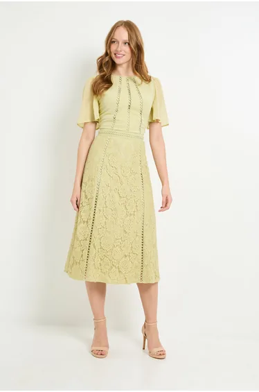 Dobby Lace Insert Midi Dress