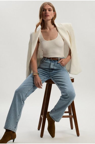 Rigid Denim High Rise Straight Leg Jean