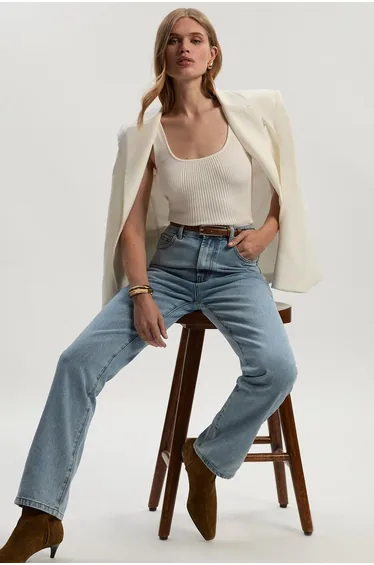 Rigid Denim  High Rise Straight Leg Jean