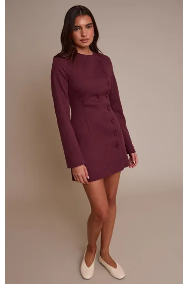 Burgundy Boucle Button Down Blazer Dress