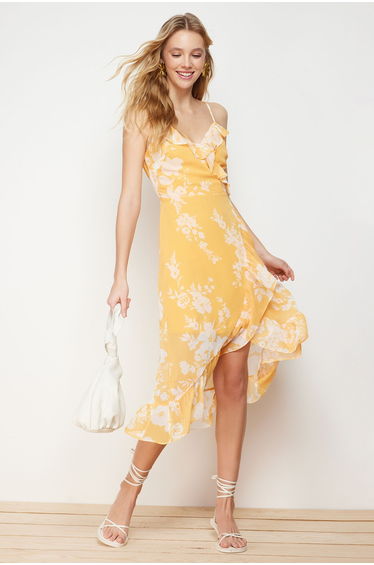Yellow Woven Midi Dress