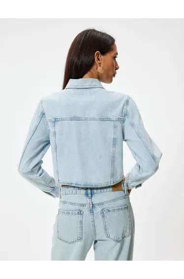 Crop Denim Jacket Pocket Detailed Buttoned Relaxed Cut Shirt Collar