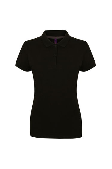 Henbury Womens/Ladies Micro-Fine Short Sleeve Polo Shirt - Black