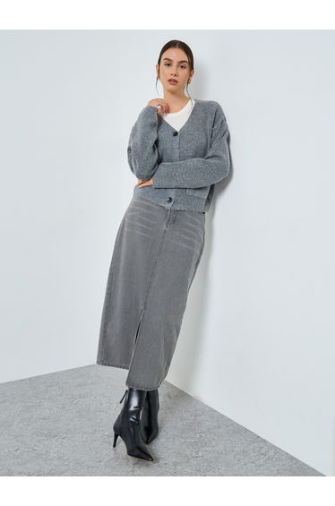 Grey Short Length Cardigan with Buttons