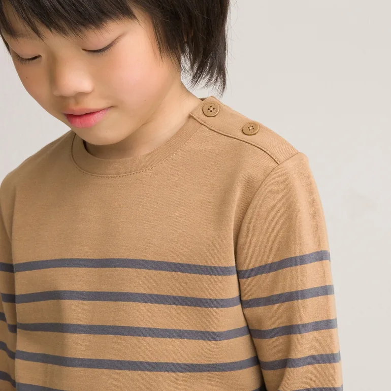 Breton Striped Cotton T-Shirt with Long Sleeves - 1