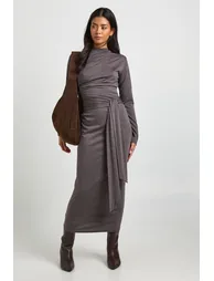Marl Long Sleeve Tie Waist Midaxi Dress - 2