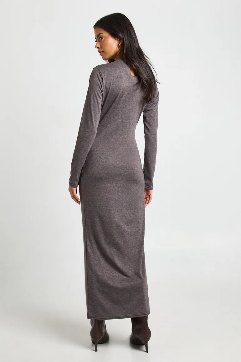 Marl Long Sleeve Tie Waist Midaxi Dress - 1