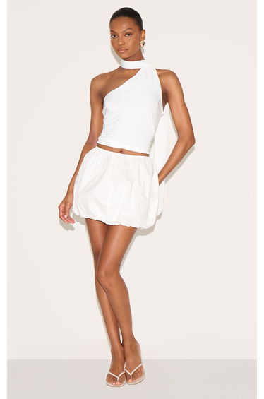 White Cotton Puffball Mini Skirt