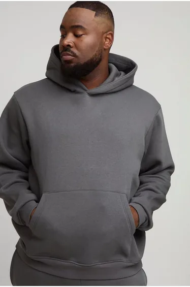 Plus Basic Regular Fit Over the Head Hoodie - charcoal