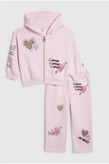 Mini Girls Pink Graffiti Zip Hoodie Set