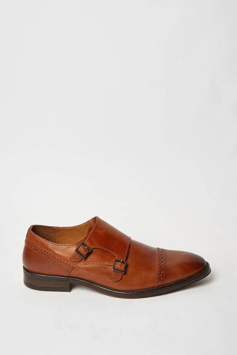 Tan Formal Leather Monk strap Brogue Shoe