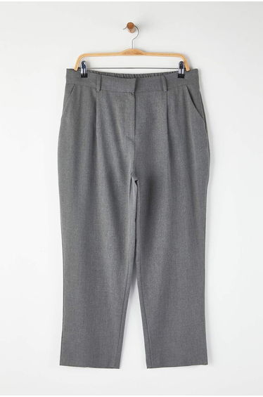 Anthracite Elastic Waist Woven Premium Fabric Plus Size Trousers