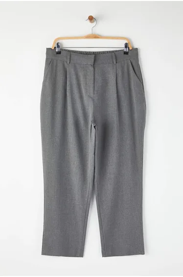 Anthracite Elastic Waist Woven Premium Fabric Plus Size Trousers