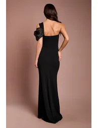 Organza Bow One Shoulder Scuba Crepe Maxi Dress - 2