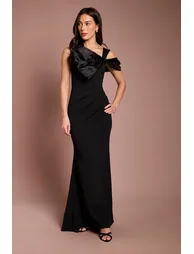 Organza Bow One Shoulder Scuba Crepe Maxi Dress