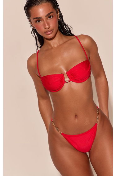 Red Fish Trim Tanga Bikini Bottoms