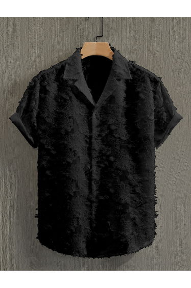 Men Black Textured Short Sleeve Shirt