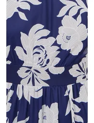 Yumi Navy Flower Stretch Mesh Midi Dress With Angel Sleeves - 5