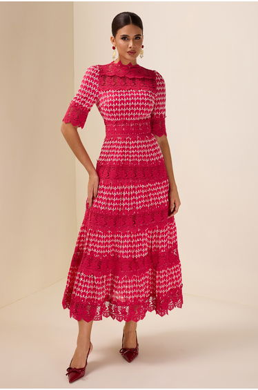 Ulla Lace Embroidery Midi Dress