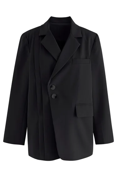 Side Pleat Single-Breasted Blazer in Black