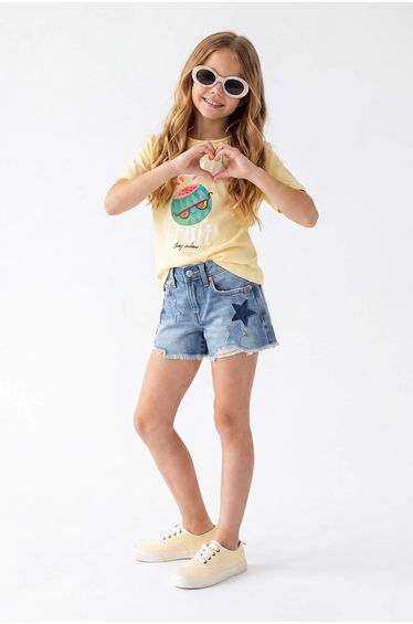 Yellow Girls' Printed Knitted T-Shirt