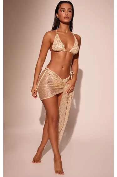 سارونغ سباحة قصير مزين بالترتر - ذهبي