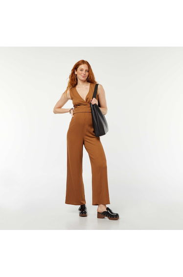 Straight crepe knit fabric maternity trousers BROWN