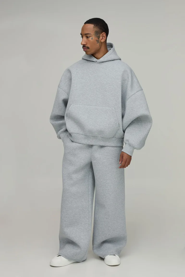 Batwing Over the Head Scuba Hoodie - grey marl - 1