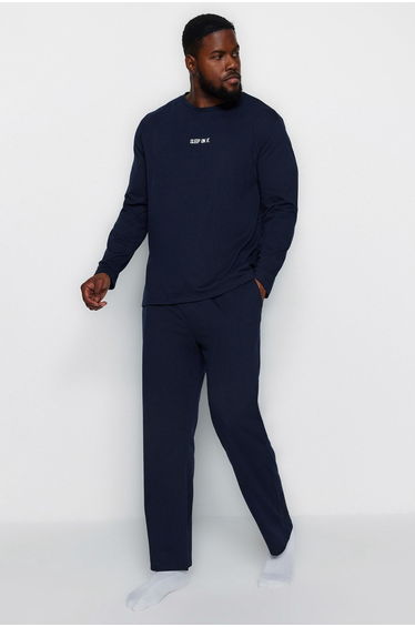 Plus Size Pajama Set - Dark blue - Plain