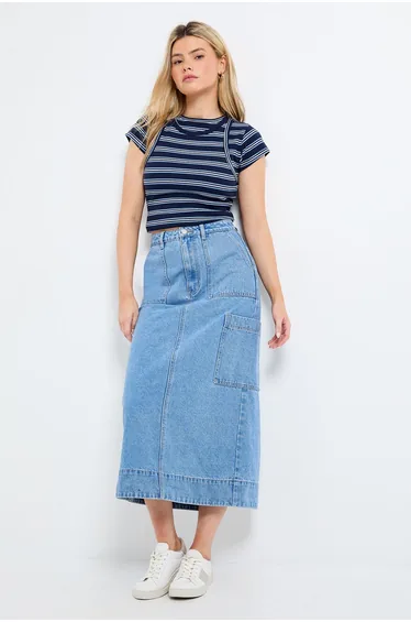 Utility Denim Midi Skirt