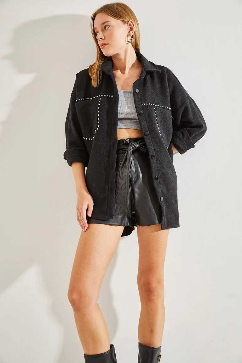 Women's Stone Embroidered Cachet Jacket with Double Pockets - 2