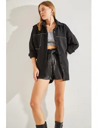 Women's Stone Embroidered Cachet Jacket with Double Pockets - 2