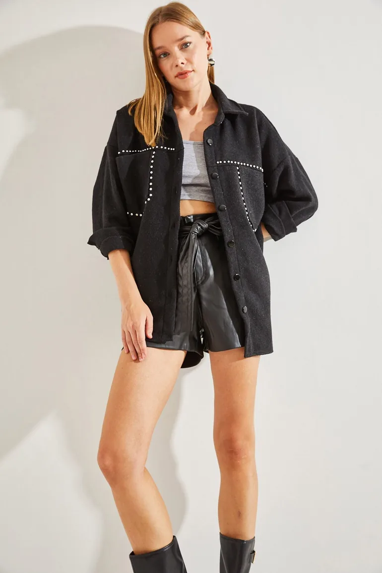 Women's Stone Embroidered Cachet Jacket with Double Pockets - 1