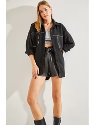 Women's Stone Embroidered Cachet Jacket with Double Pockets - 1