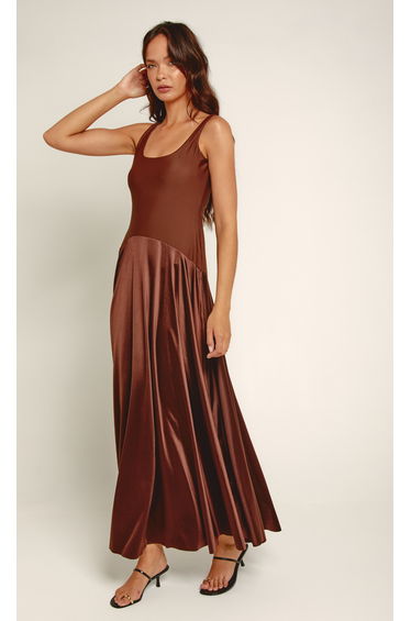 Chocolate Curved Drop Waist Maxi Dress