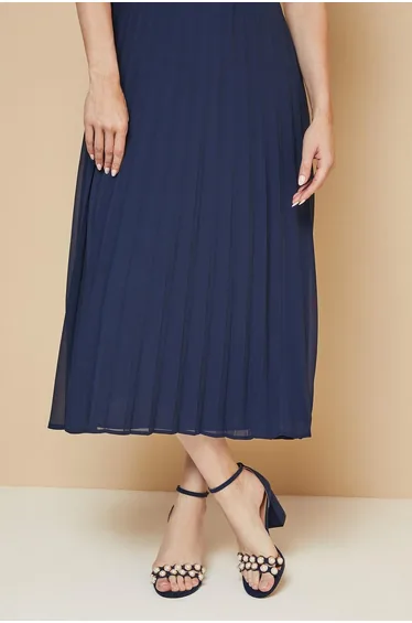 Damiana Faux Suede Pearl Detail High Block Heel Sandals