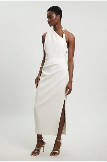 Compact Stretch Trim Detail Tailored Maxi Dress