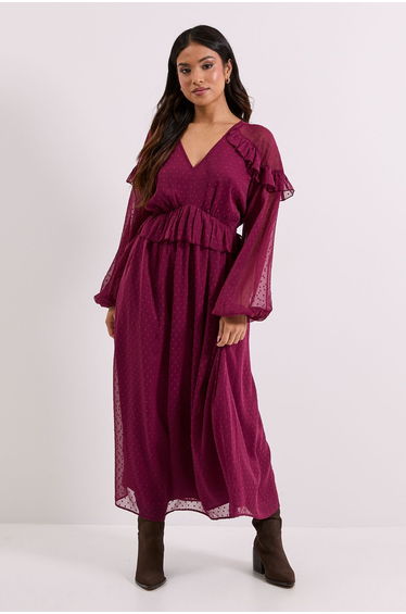 Petite Frill Shoulder Detail Midi Dress