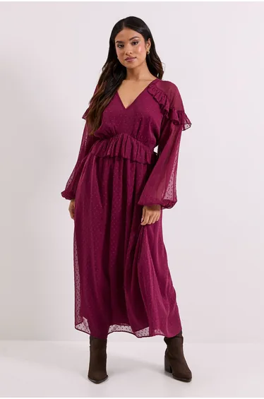 Petite Frill Shoulder Detail Midi Dress