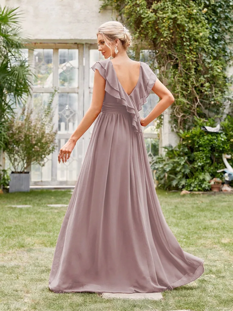 Leely Elegant V Neck Flounce Sleeve A-line Party Dress - 1