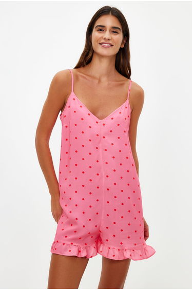 Pink Polka Dot Woven Jumpsuit