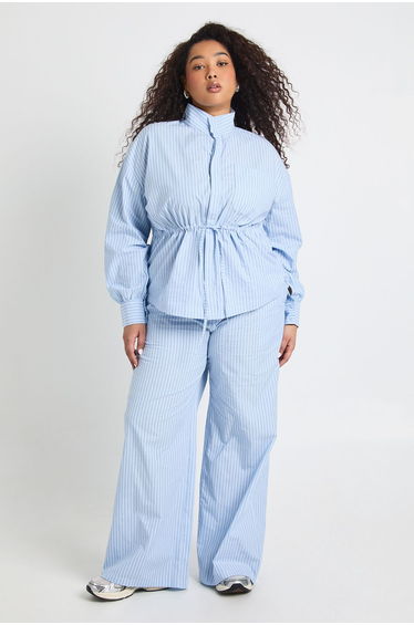 Plus Stripe Wide Leg Trouser - baby blue