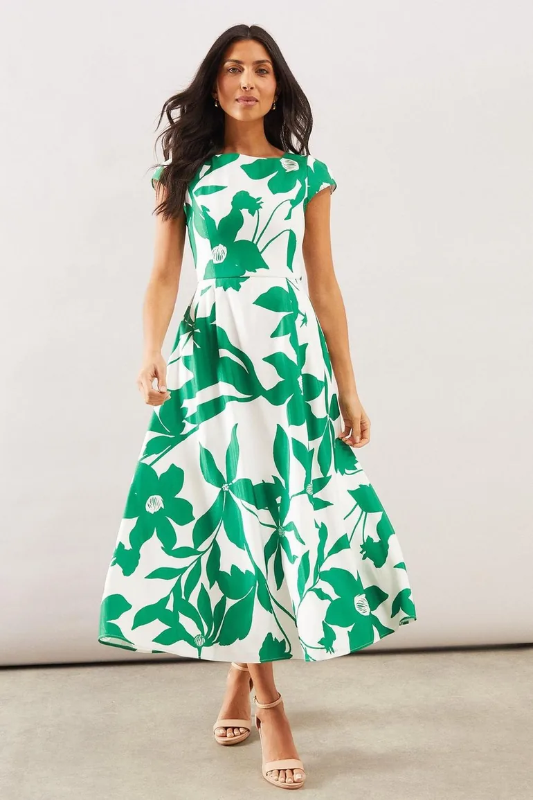 Floral Ottoman Fit & Flare Midaxi Dress Wallis Multicolour : Day Dresses :  VogaCloset Oman