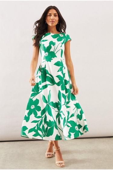 Floral Ottoman Fit & Flare Midaxi Dress