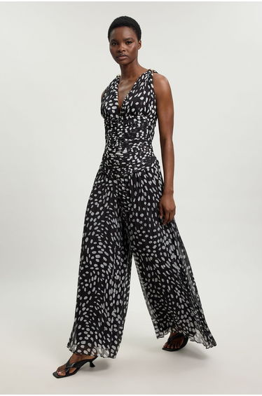 Polka Dot Crinkle Cross Back Georgette Woven Jumpsuit