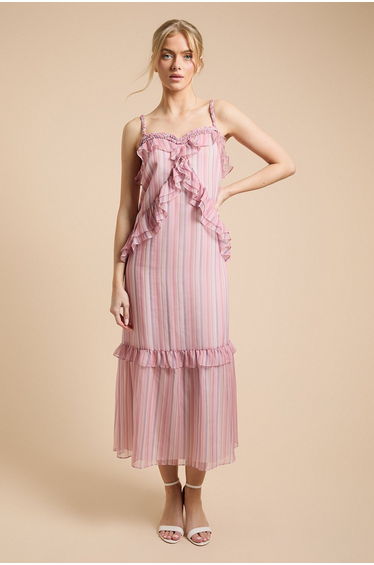 Rope Detail Neckline Ruffle Cami Midaxi Dress