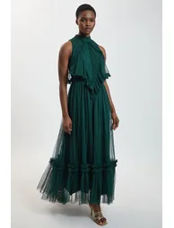 Halterneck Tulle Maxi Dress