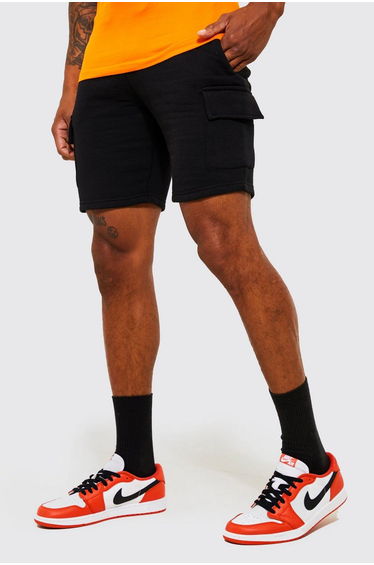 Slim Mid Cargo Jersey Short - black