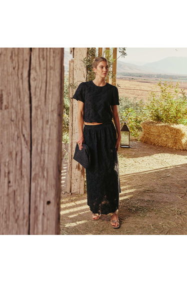 Long Skirt with Broderie Anglaise BLACK