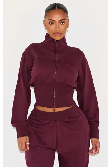 Shape Wine Fitted Zip Up Sweatshirt